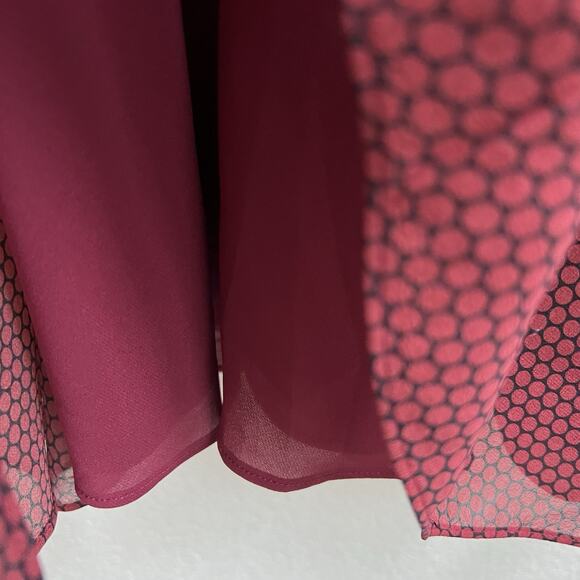 THEORY NWOT Drape Flounce Black Mulberry Silk Chiffon Mini Dress Sz M Maroon - Picture 5 of 8